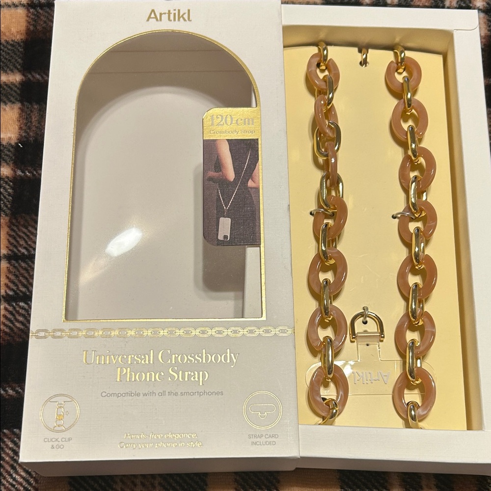 Artikl Universal Crossbody Phone Strap with Gold and Tan Chain